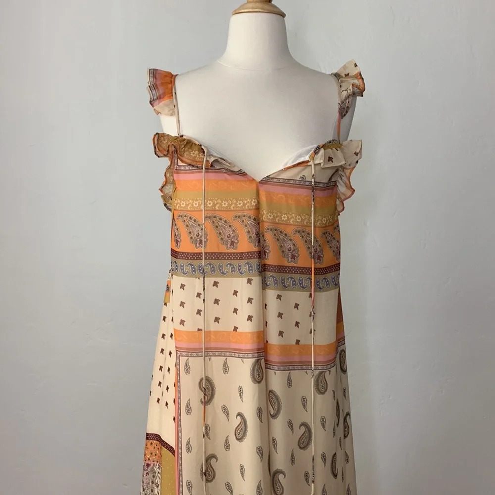 ZARA Patchwork Paisley Bandana Maxi Dress Boho Y2K Western Cottagecore Size XS - Picture 4 of 15